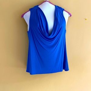 Blue Sleeveless Cowl Neck Blouse